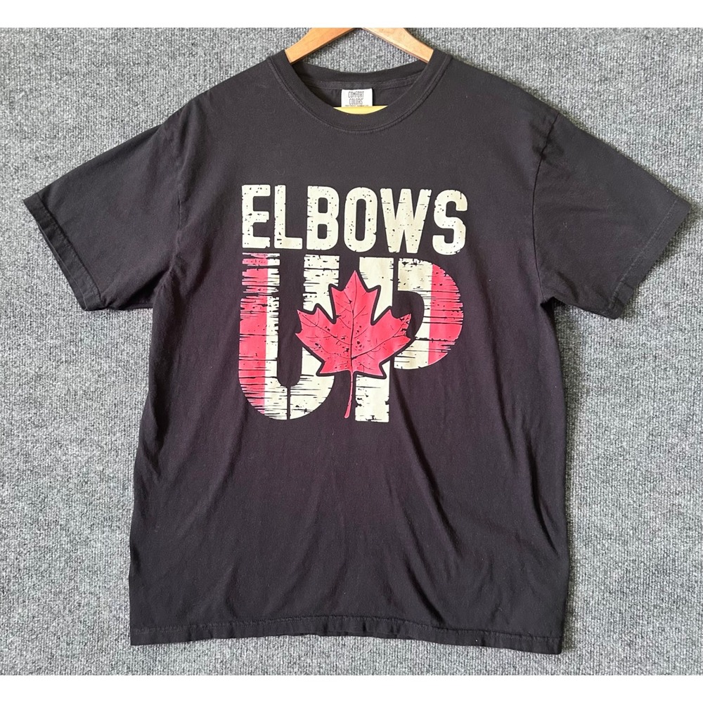 Comfort Colors Elbows Up Canada Maple Leaf Graphic T-Shirt Black Mens Large L